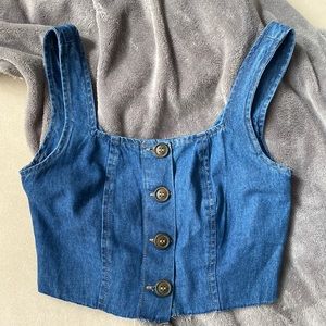 Cropped denim button down top